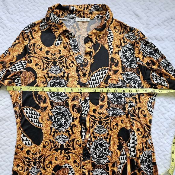 SOLD Timing Black & Gold Long Sleeve Button-Down Mini Dress Size 2X - Picture 10 of 14